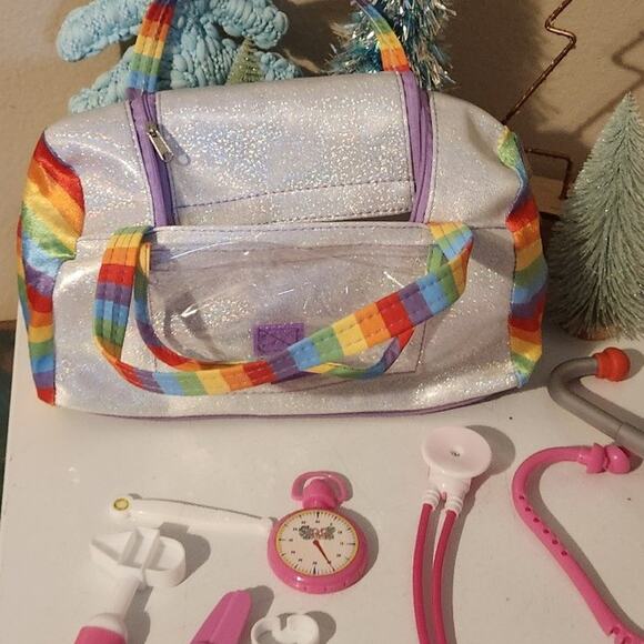 Dr doctor kit gently used in fun rainbow glitter bag  2 stethoscopes & tools - Picture 8 of 8
